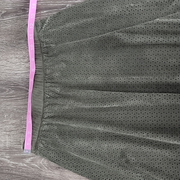 Candies Micro Suede Laser Cut Perforated High Waist Circle Skater Skirt in Green - Picture 2 of 7